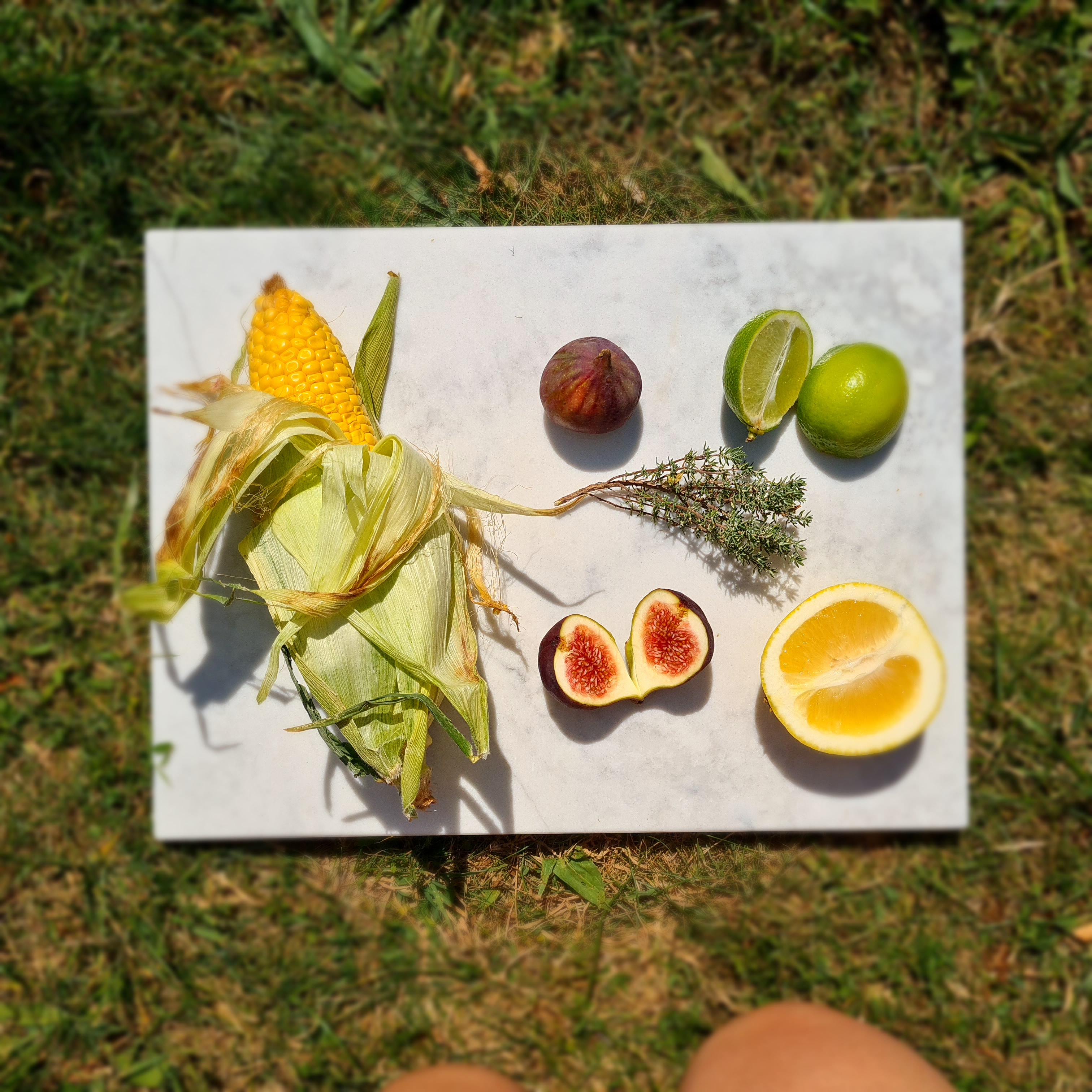 Fresh fruit resting on the ground outdoors
